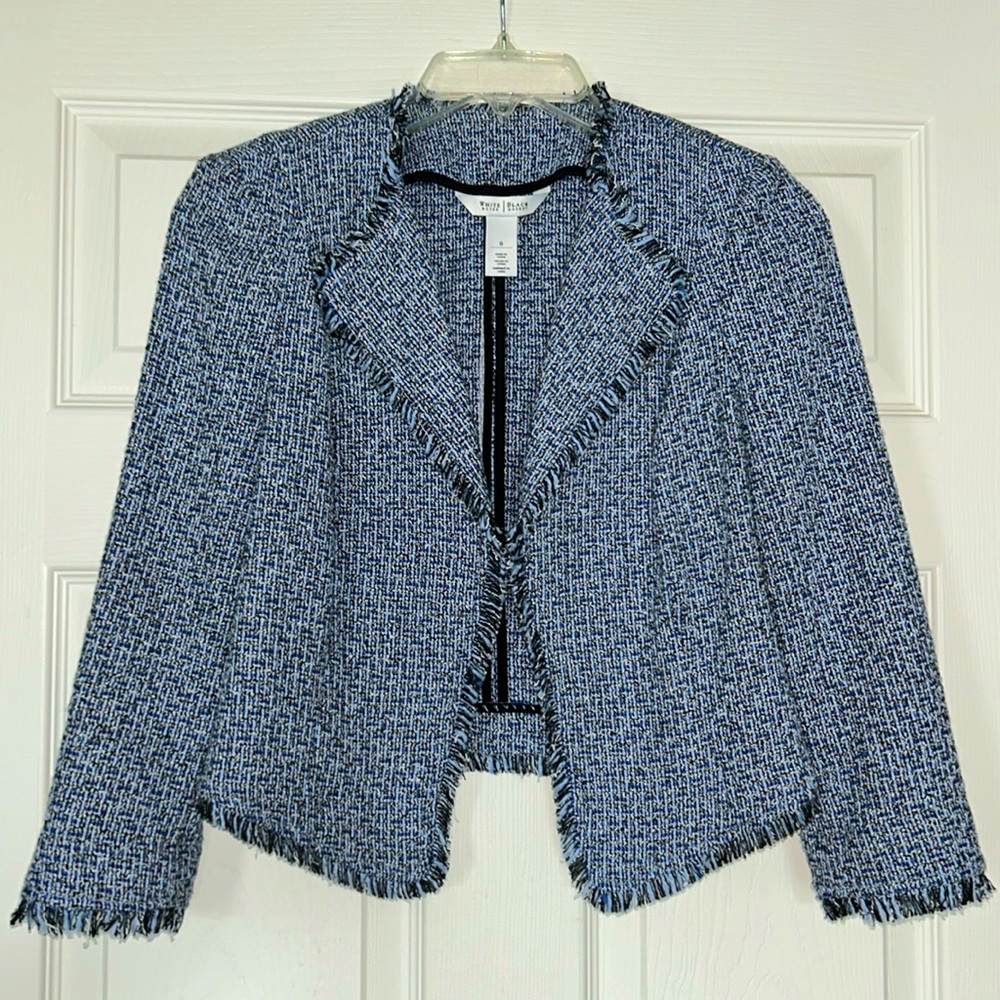 White House Black Market Blue Tweed Cropped Blazer